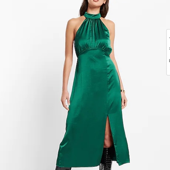 Express Satin Green high Neck Formal Dress - Picture 1 of 4
